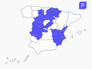 mapa de España con la zona donde distribuye i-DE marcada