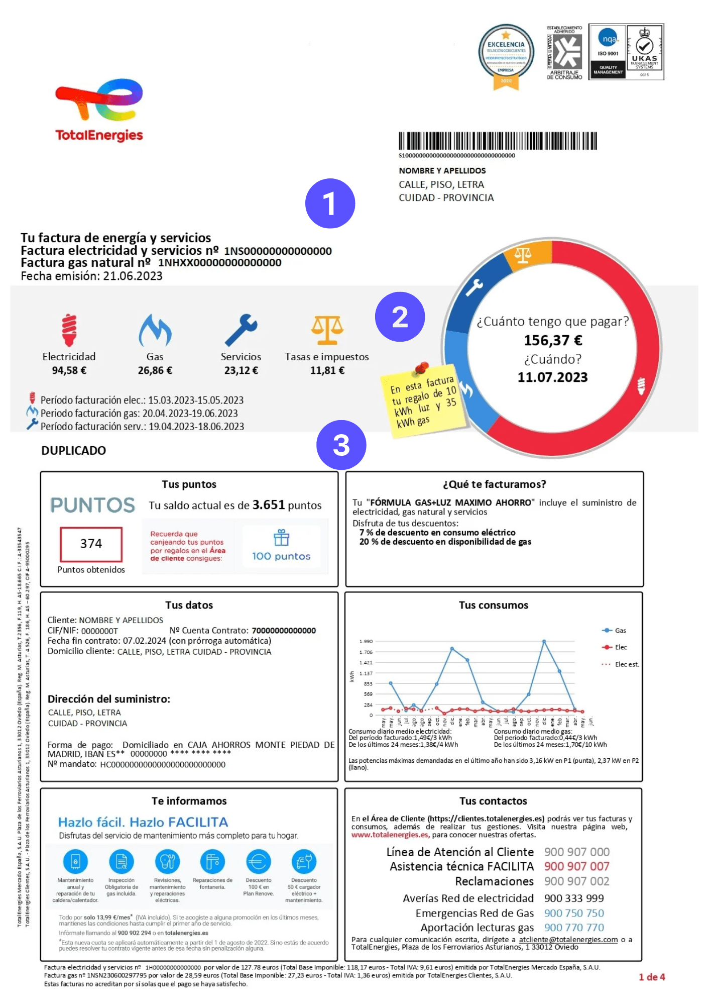 primera pagina factura TE