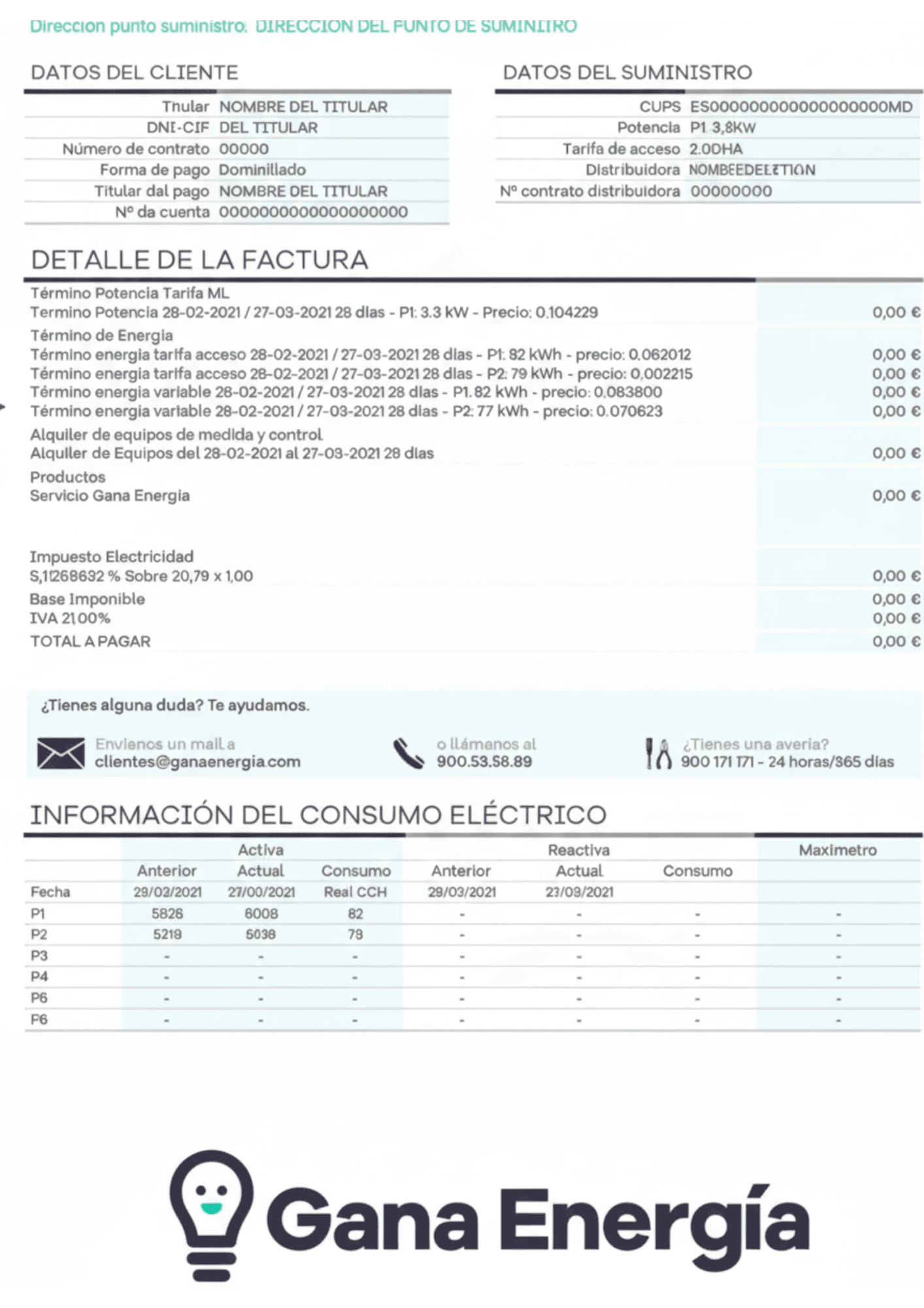 Factura detallada Gana Energía