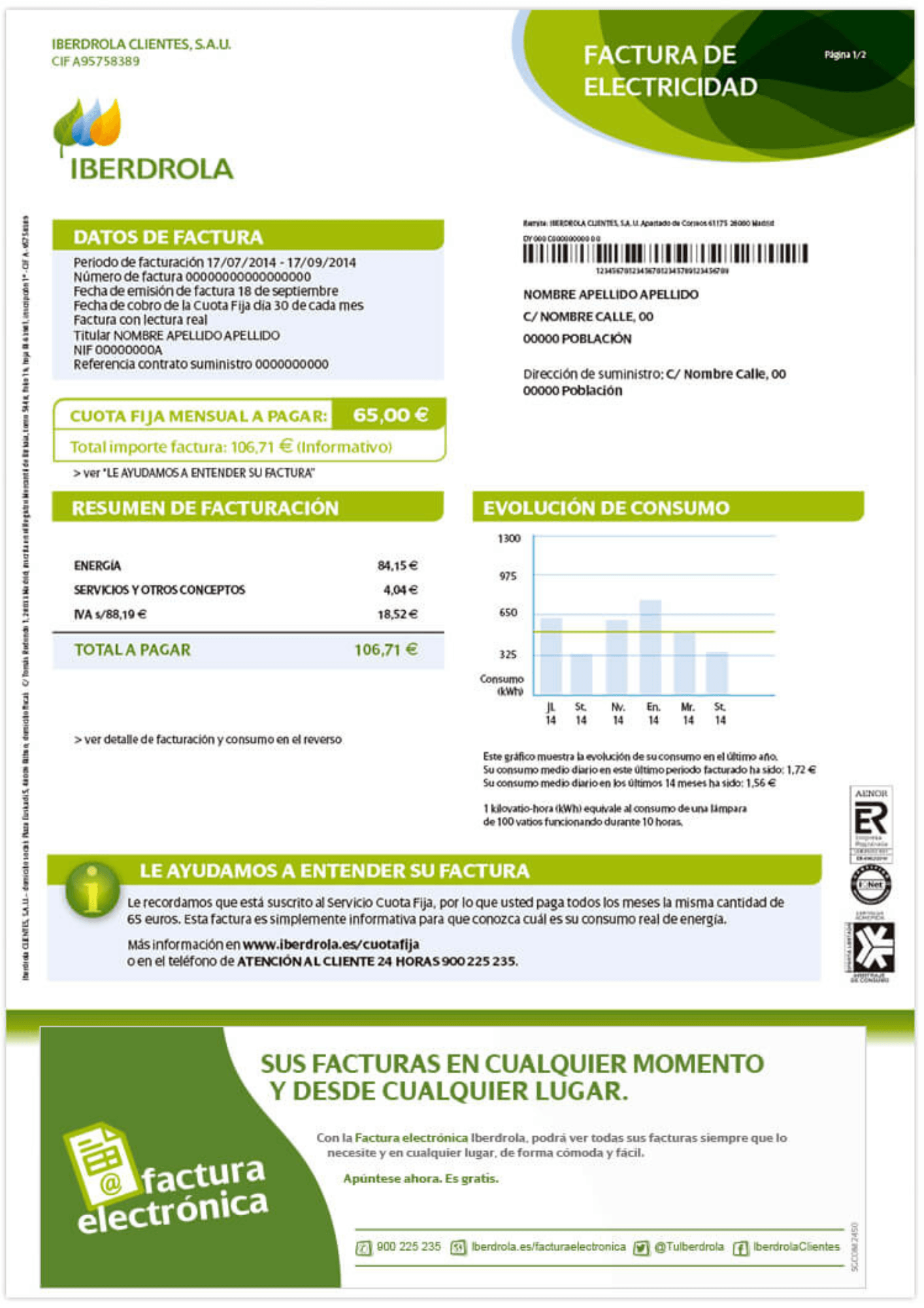 Primera página factura Iberdrola
