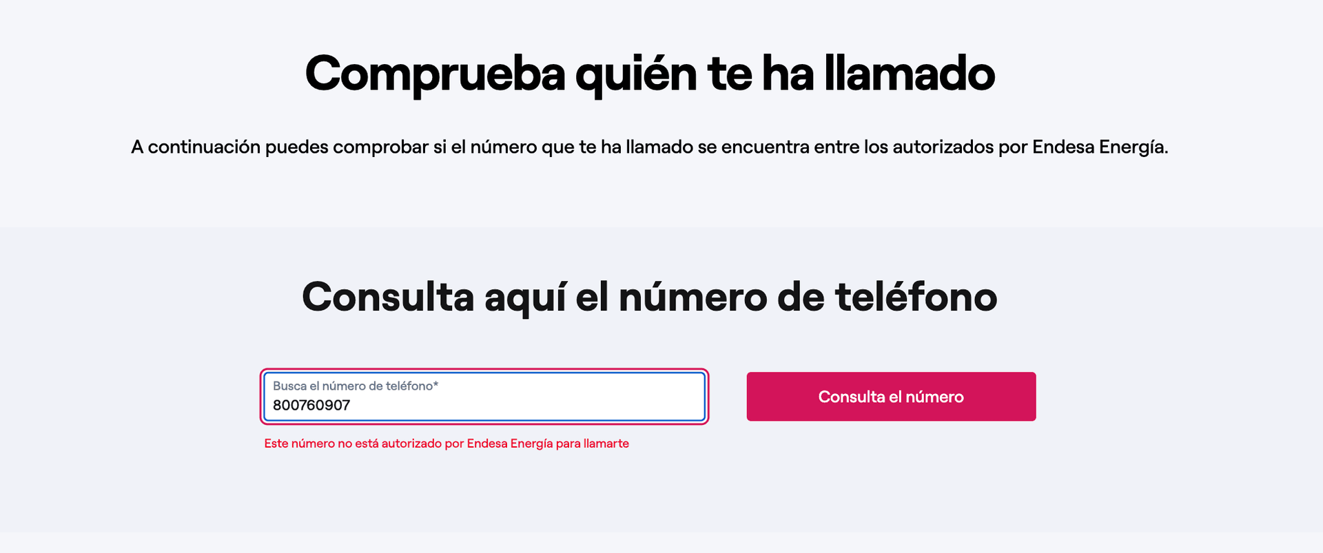 Mensaje de estafa o número no oficial de Endesa